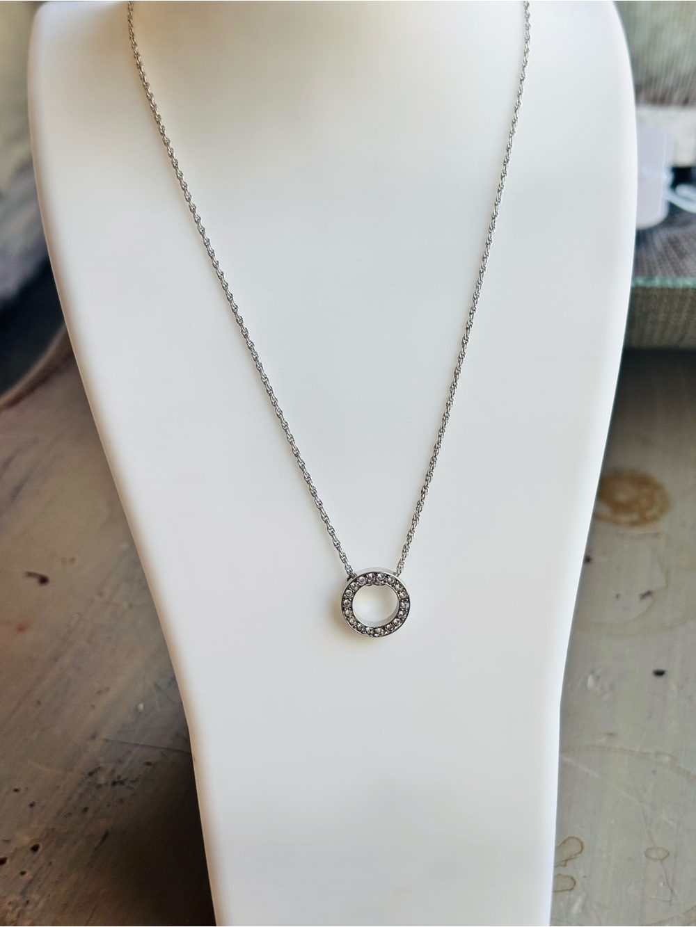 Nina Ricci Silver Pave Circle Pendant Necklace